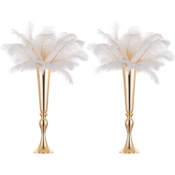 Gold Tall Tabletop Decorative Stand (21.9 inches high, Set of 2) | Metal Trumpet-Style Vase Stand for Weddings and Themed Birthday Party Decor