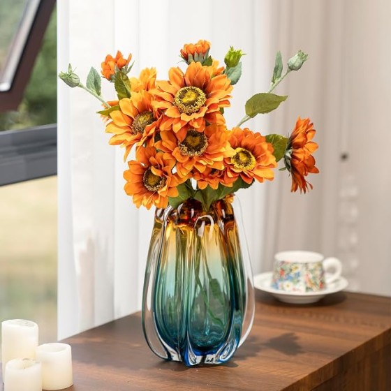 Hand-blown glass vase, unique glass vase, wide-mouth vase, small modern Art Deco-style glass vase—suitable for living rooms, offices, tabletop displays, bookshelves, and wedding decor.