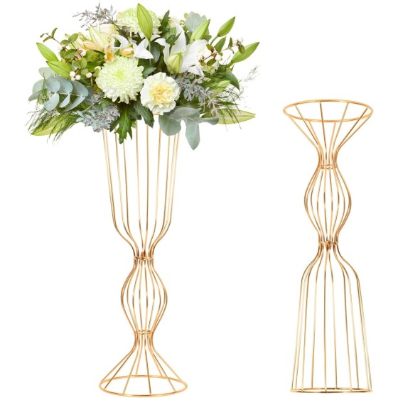 2-Piece Gold Tabletop Centerpiece Vase Set – 23.6-inch (60 cm) Elegant Metal Floral Stand for Weddings, Parties, Events, and Home Decor Tabletop Floral Displays