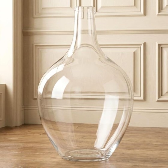 Large Transparent Floor-Standing Glass Vase, 15 Inches Tall | Clear Floor Vase Ideal for Pampas Grass and Long-Stemmed Flowers; A Large Decorative Vase Suitable for Modern Living Rooms or Bedrooms