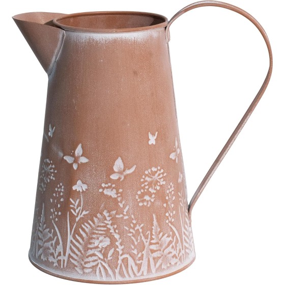 Farmhouse-style vase—vintage-style distressed brown metal pitcher vase; suitable for kitchen and dining table decor; a gift for women.
